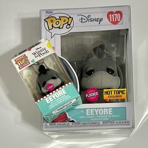 Disney Winnie The Pooh! Eeyore Flocked Vinyl Figure + Pop Keychain!!! #1170